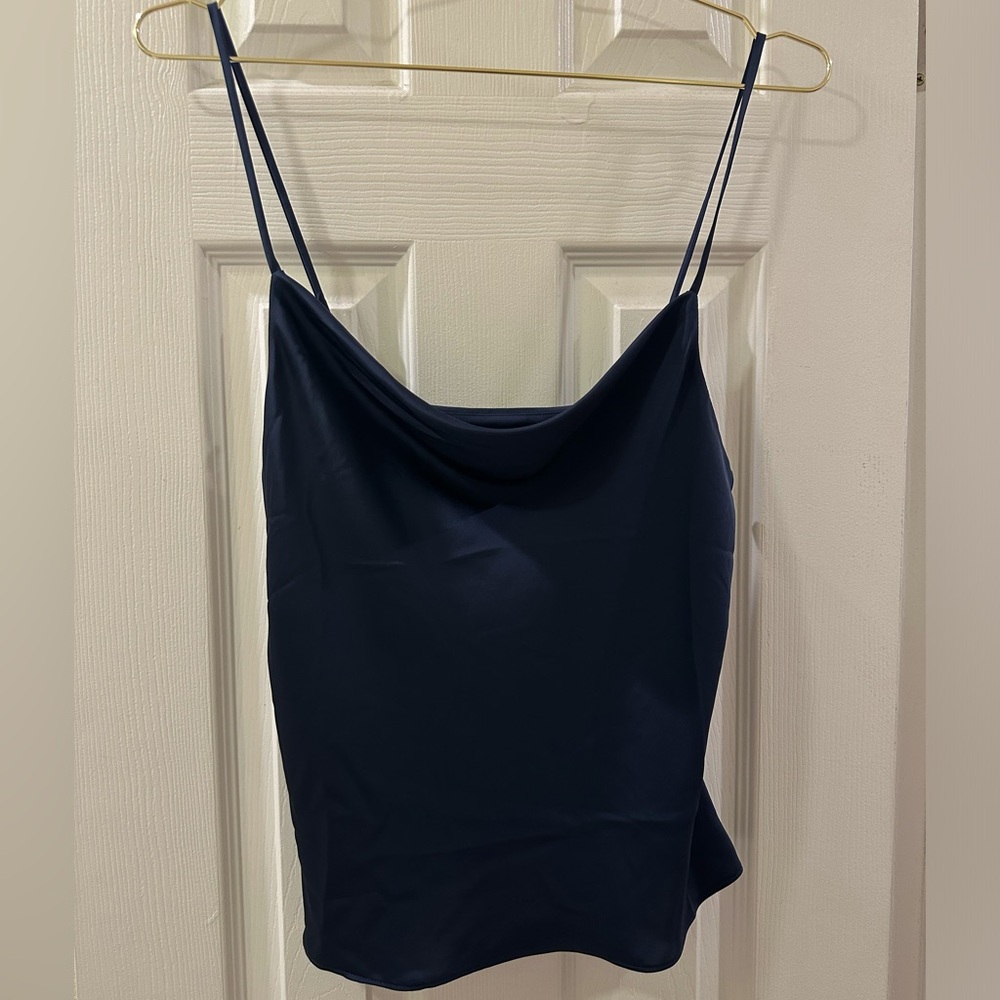 Dark Navy Blue Silk Cowl Neck Tank